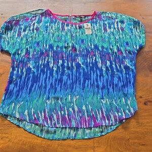 NWT Express Cold Shoulder Split Sleeve Sheer Abstract Top Size Small